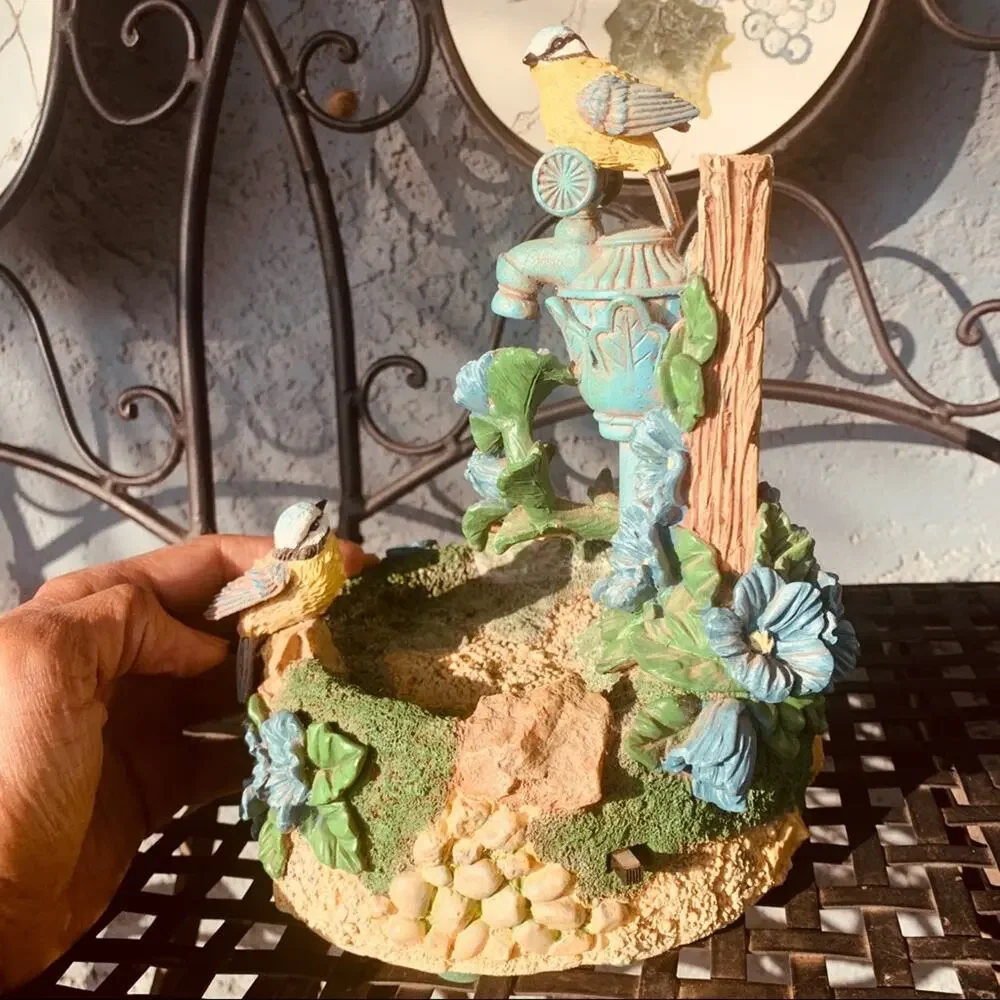 Vintage Feng Shui Inside Tabletop Resin Mini Bird Forest Fountain Granny Country